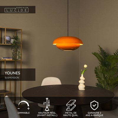 Lucide YOUNES - Suspension - Ø 40 cm - 1xE27 - Orange | Essential